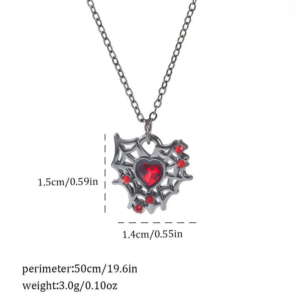 Gothic Halloween necklace with spider and bat alloy pendant on a chain.