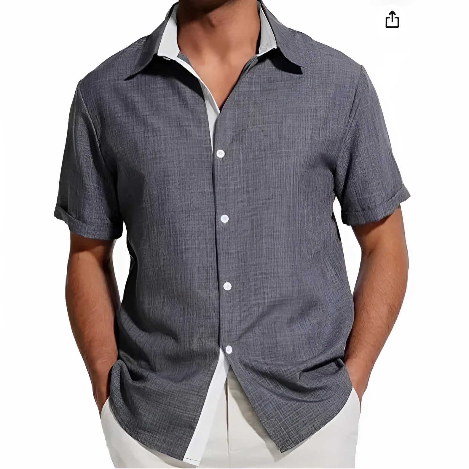 Men's short-sleeved floral print shirt in light business style on a hanger
