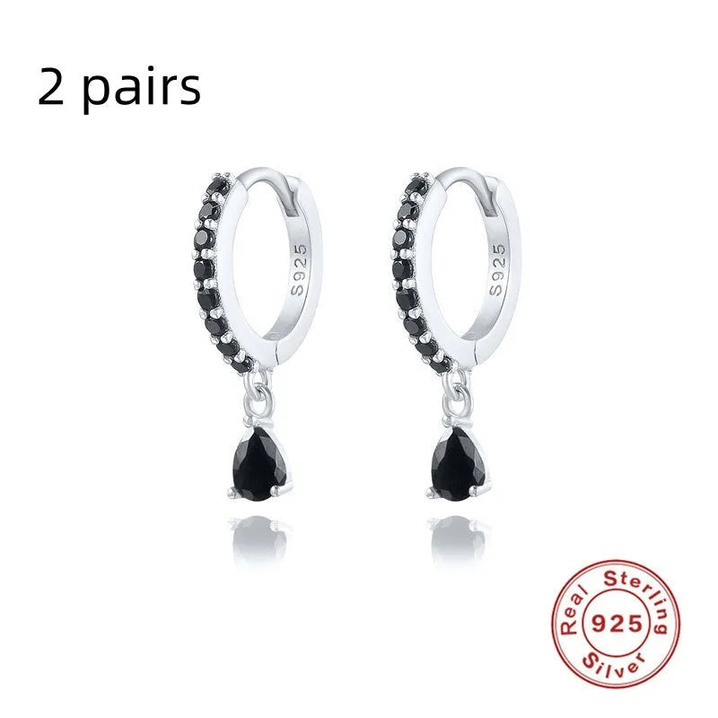 S925 sterling silver water drop earrings with geometric shape and decorative elements