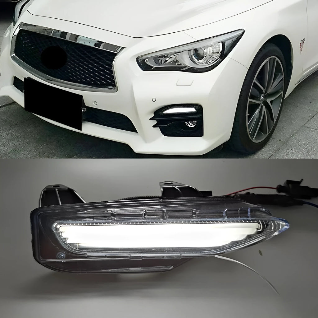 Infiniti Q50 Q70 front bumper LED turn signal and daytime running lamp unit in ABS housing