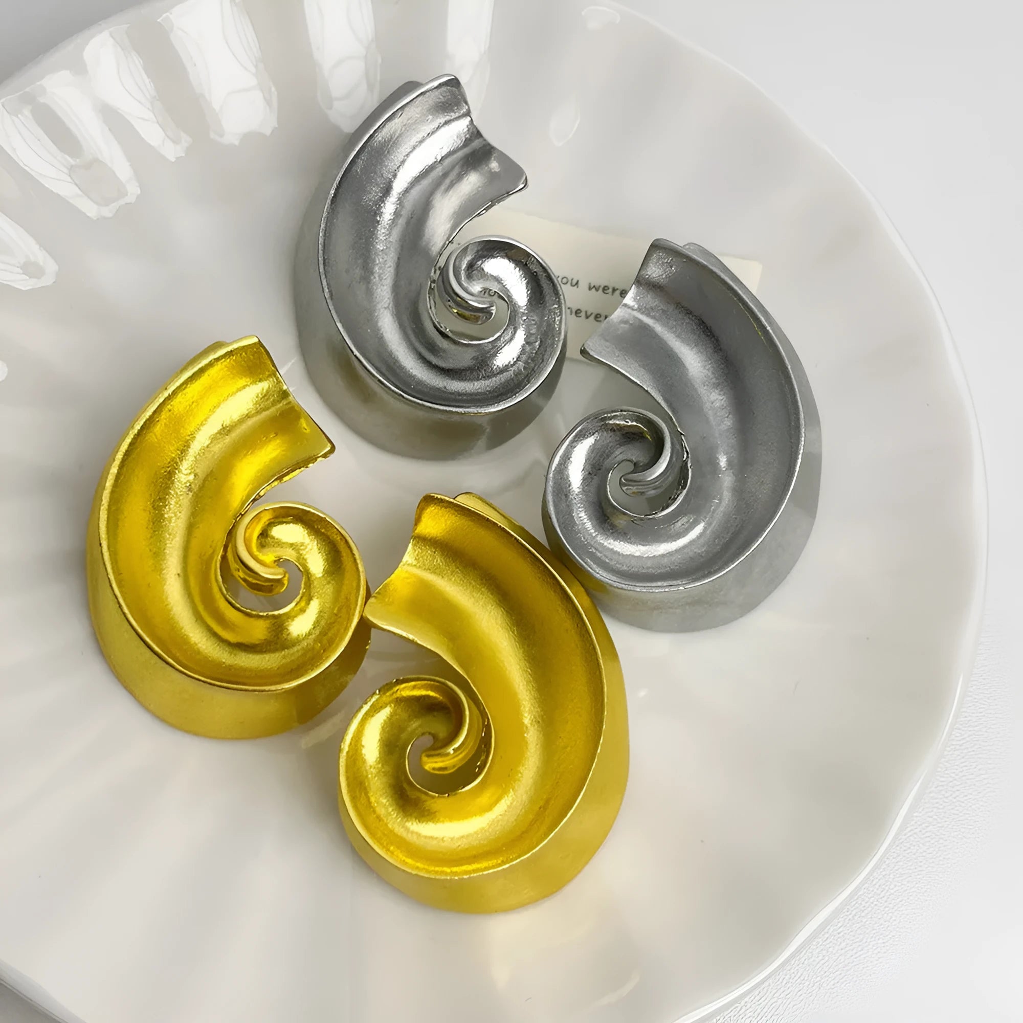 Gold and silver retro geometric alloy ear studs with 5cm geometric shape design