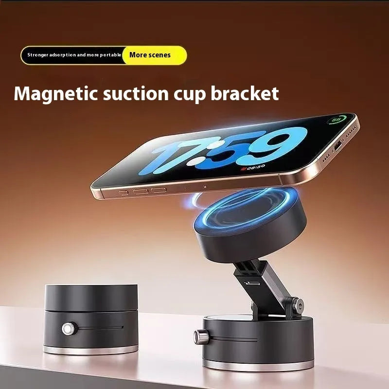 Vacuum magnetic suction phone bracket in black for car dashboard or desk use