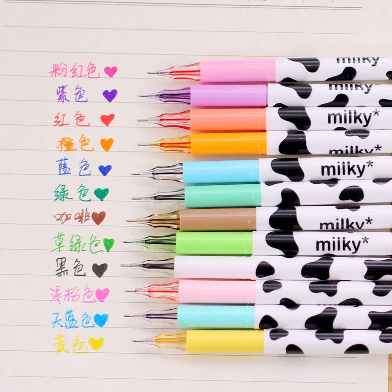 Cow colour pattern gel pen with 0.38mm tip and 12 coloured refills