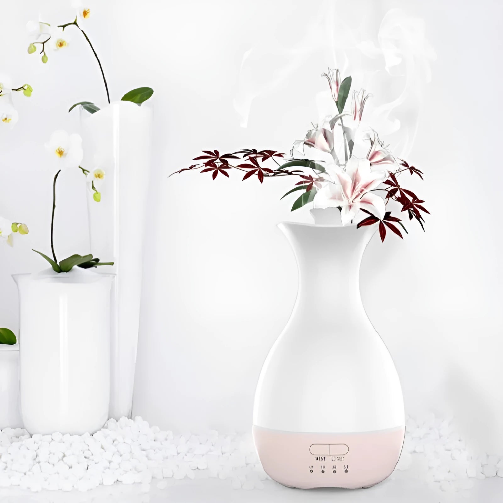 White or pink ultrasonic air humidifier and essential oil diffuser with colourful night light and 200ml water tank