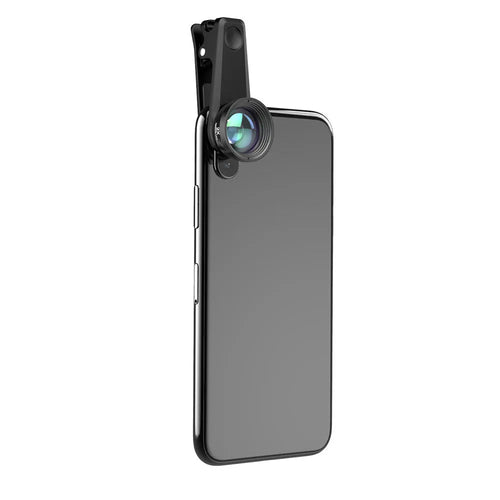 Black 6 in 1 universal smartphone camera lens kit with fisheye, macro, wide-angle, telephoto, CPL and star filters