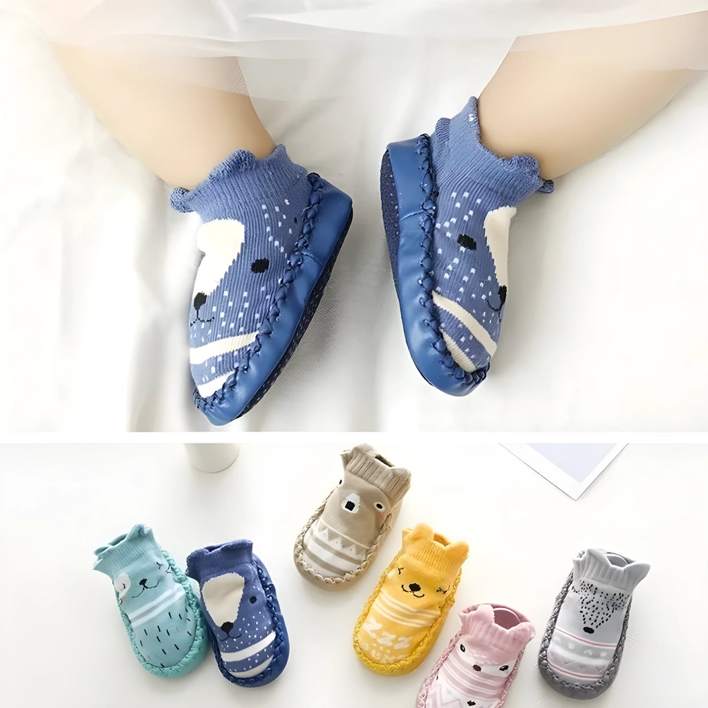 Baby floor socks in pink with anti-slip sole, combed cotton jacquard weave, size 11cm
