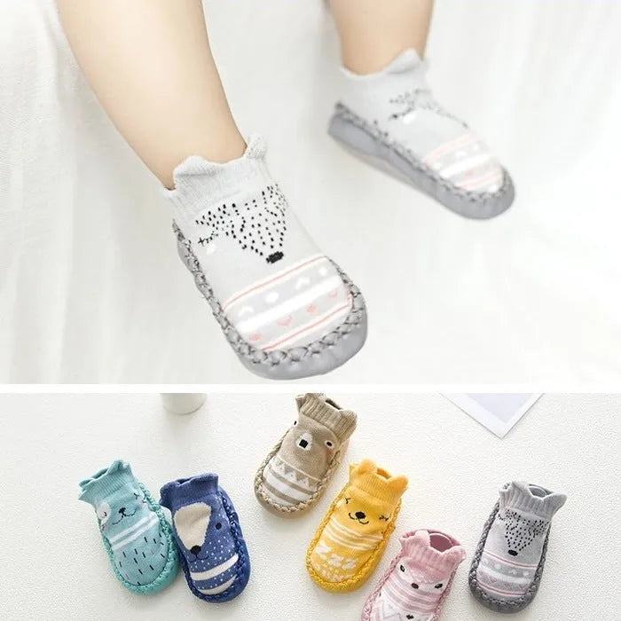 Baby floor socks in pink with anti-slip sole, combed cotton jacquard weave, size 11cm