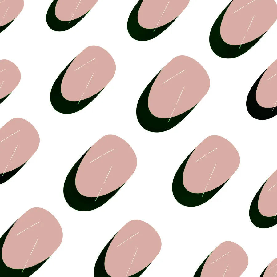 Set of 24 short almond-shaped false nails in a simple black French style design on a white background.