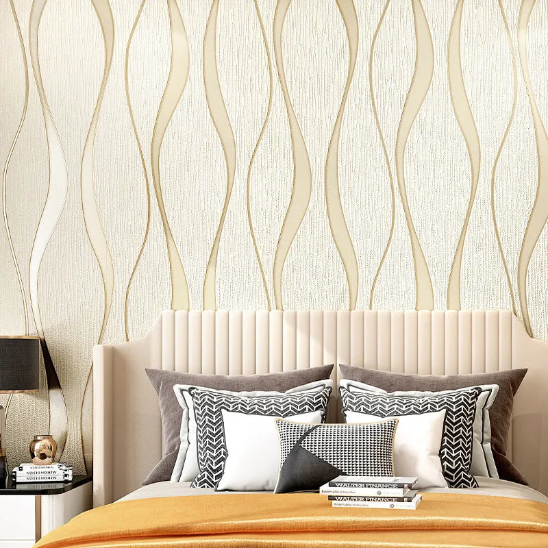 Curve stripe 3D decorative wallpaper in light grey and dark brown colour options showing velvet texture