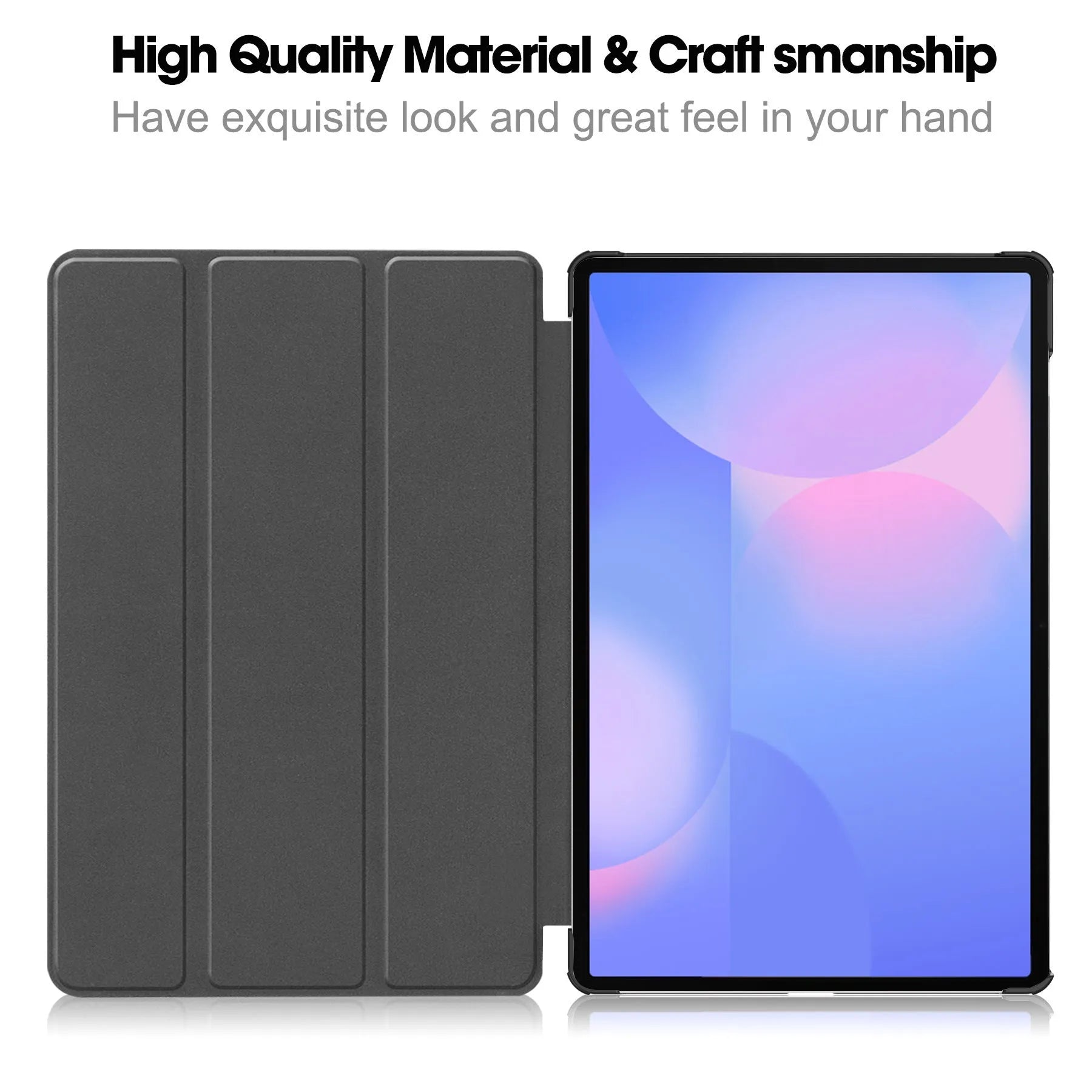 Samsung Tab S10 FE Plus 13.1-inch leather case in tri-fold stand position showing PC hard shell.