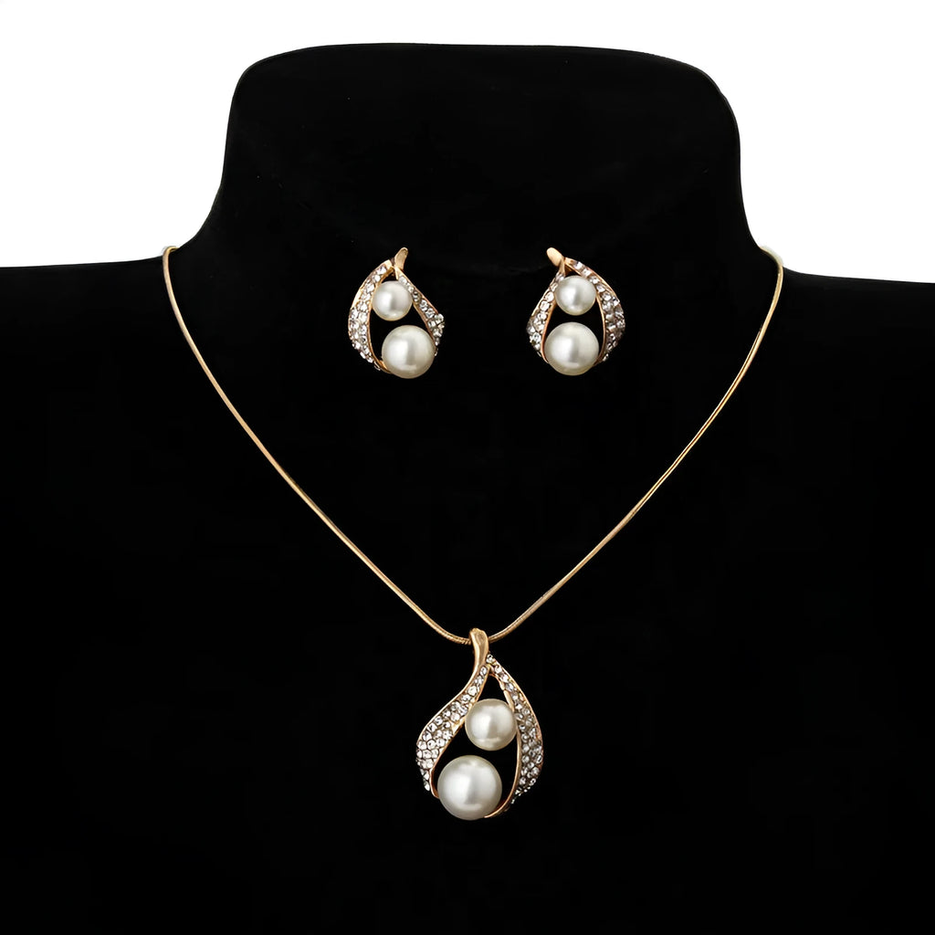 Bridal jewelry set with pearl water drop two pearl necklace in exquisite packaging for wedding accessories