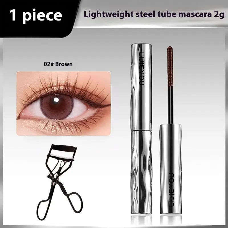 Waterproof mascara in steel tube with black and brown colour options