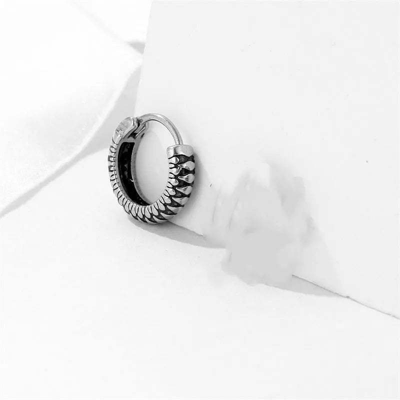 Retro geometric titanium steel earrings with stripe design in silver colour