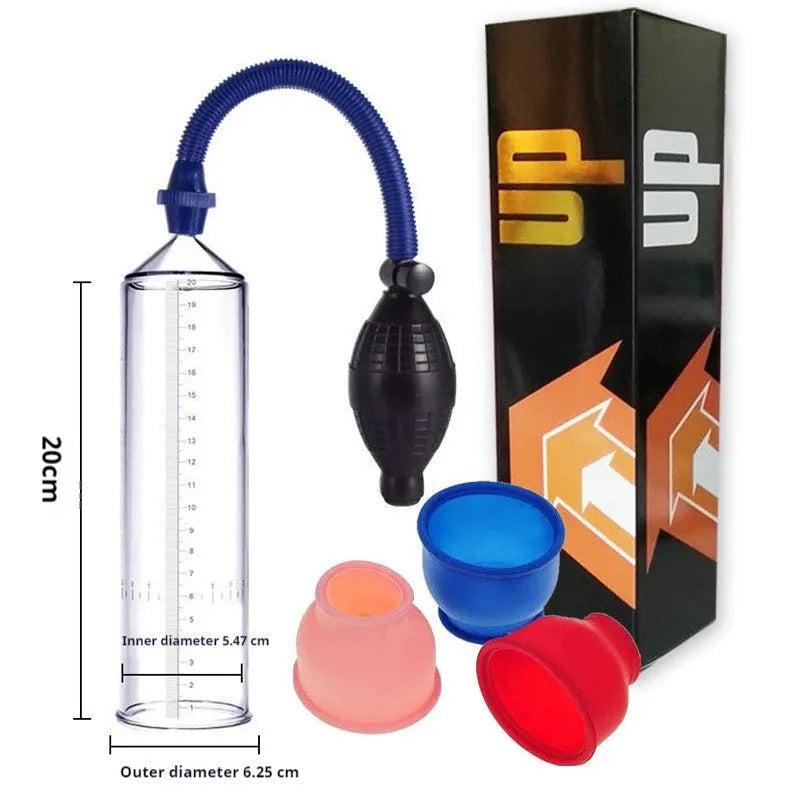 Customised silicone cover accessory for male exercise machine with plastic valve exerciser and connecting parts.