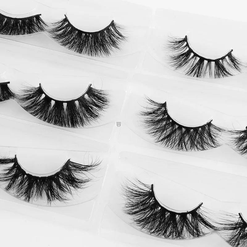 25mm wispy mink eyelashes with 5D handmade black hair and plastic cotton stalk