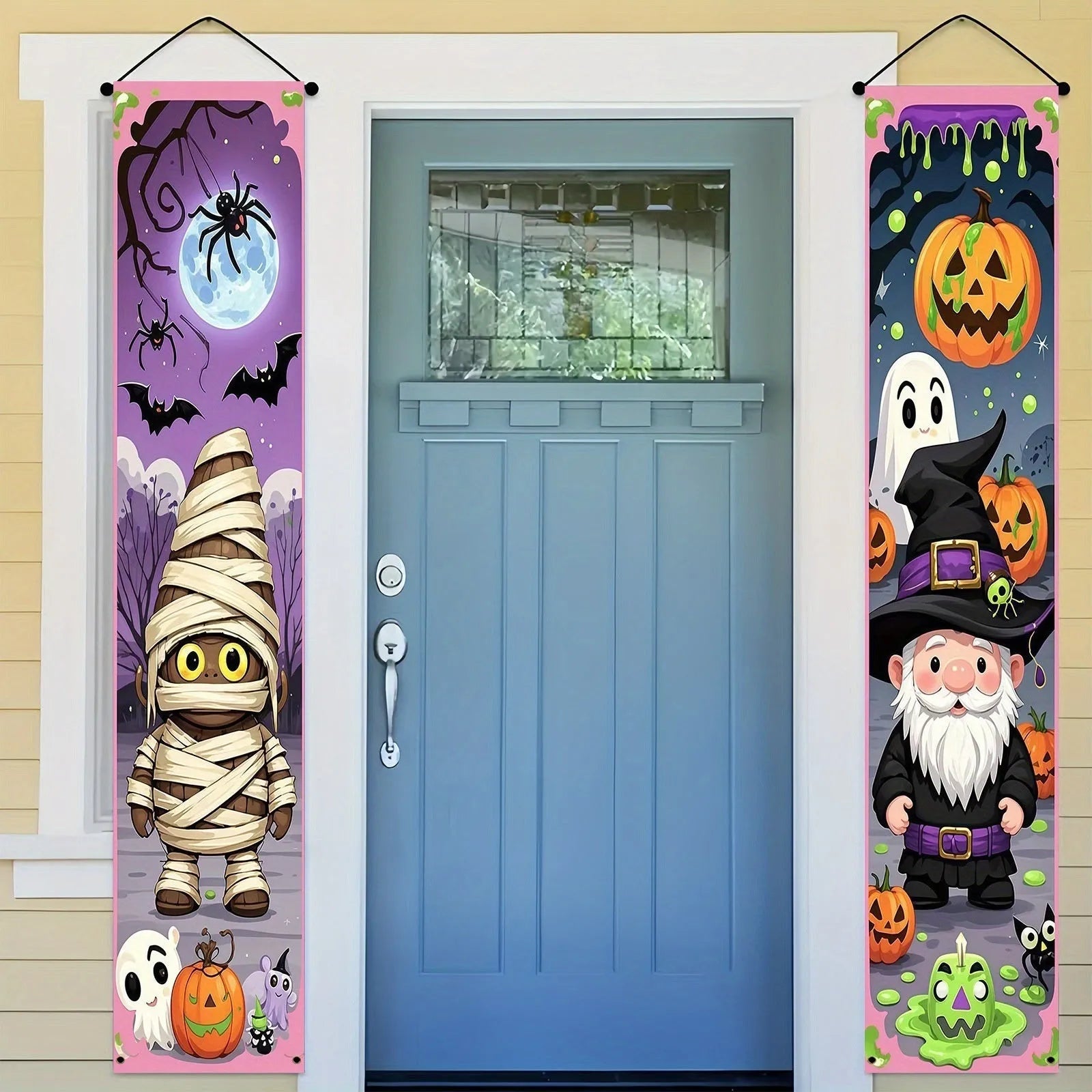 Pair of polyester Halloween couplet hanging banners measuring 30x180cm for Halloween decoration