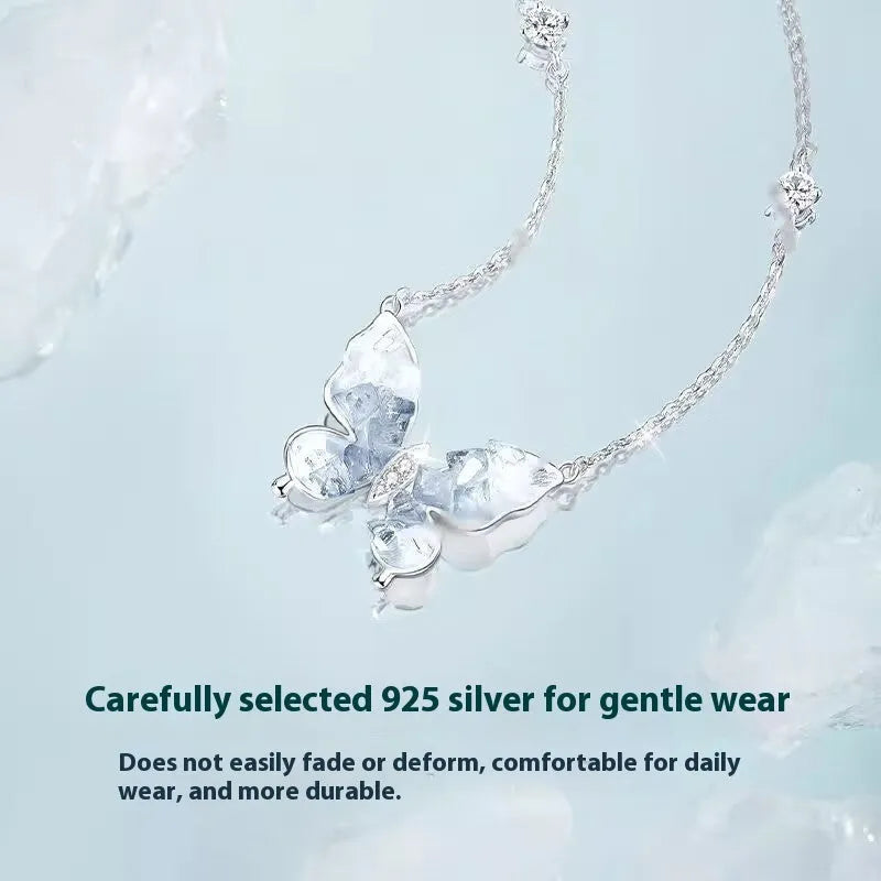 Bingyu Butterfly women's necklace in S925 silver with ice rain pendant on adjustable O-ring chain