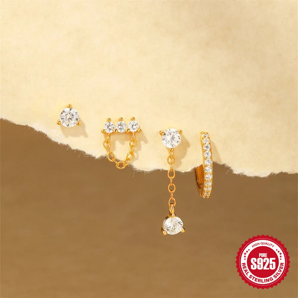 S925 sterling silver clover petal earrings with electroplated gold geometric design