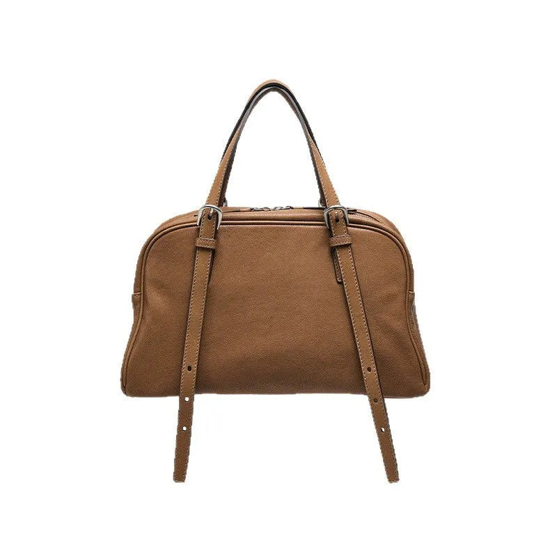 Women's genuine leather retro shoulder bag with horizontal square design in black, brown, or elephant grey colour options