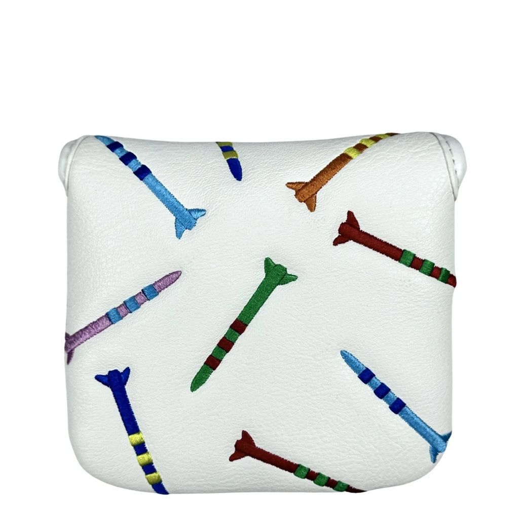 Golf putter protective sleeve with rocket pattern design for square putter heads in black PU leather