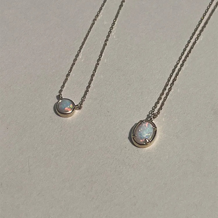 925 silver geometric oval pendant necklace with jelly opal in gold or white gold colour