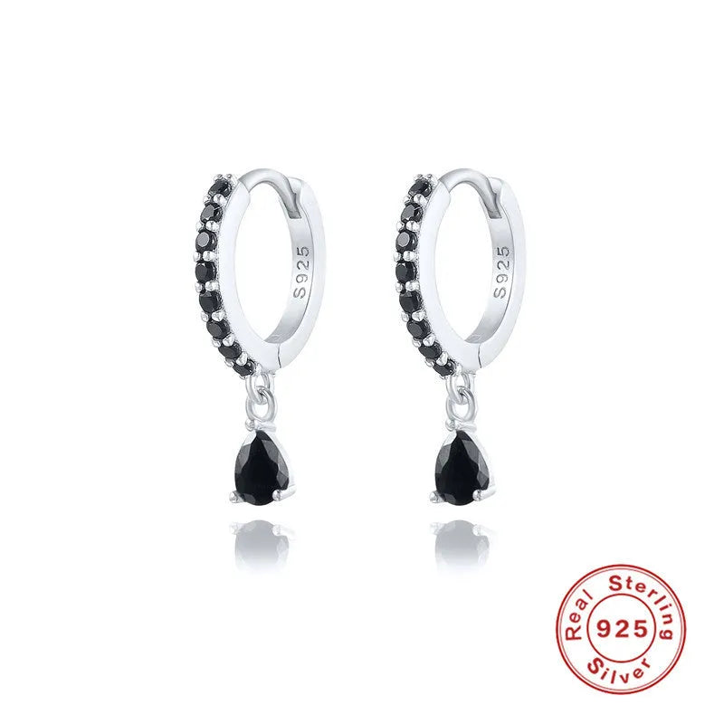 S925 sterling silver water drop earrings with geometric shape and decorative elements