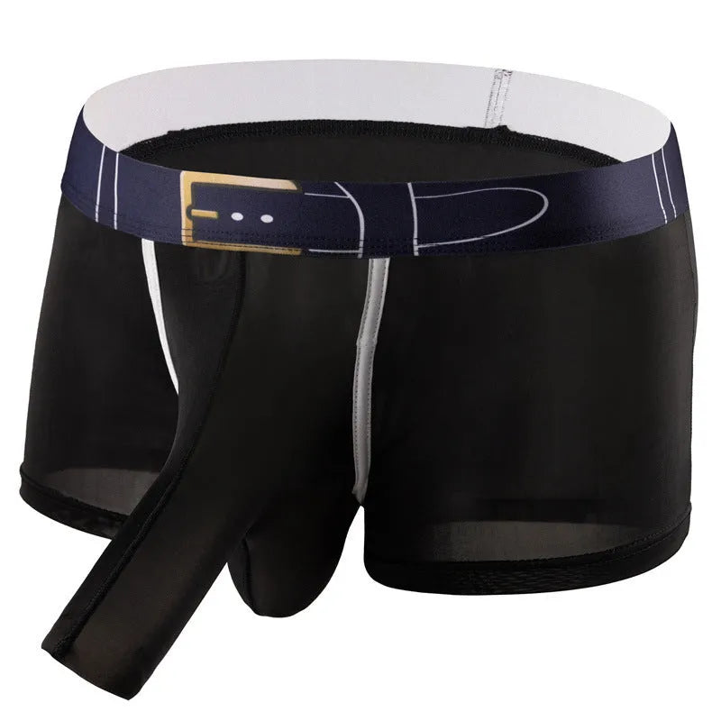 Men's ice silk boxer shorts in a solid colour on a mid-waist mannequin, showing the lightweight fabric and standard cut.