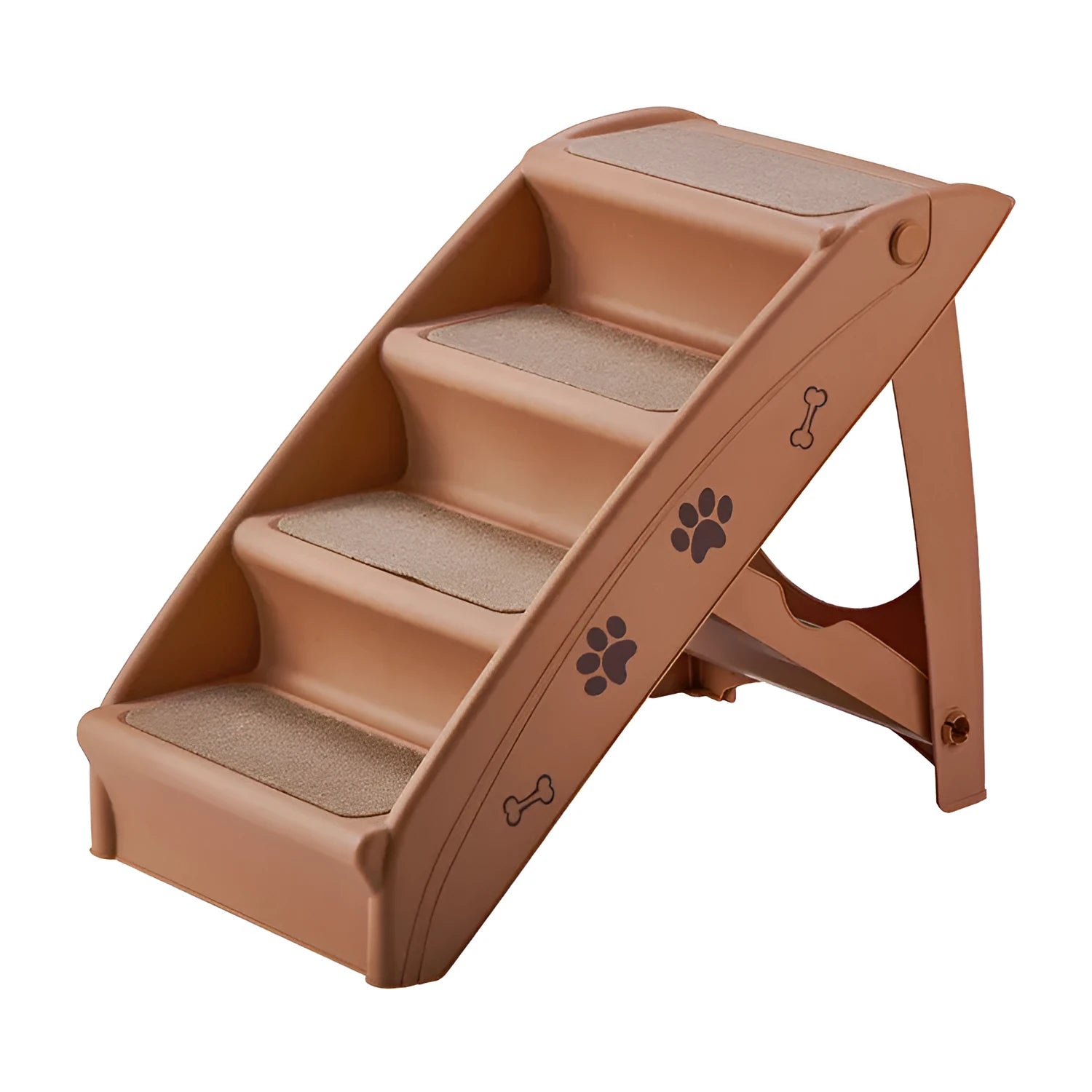 Foldable plastic pet stairs for small dogs and cats with non-slip mat in beige colour