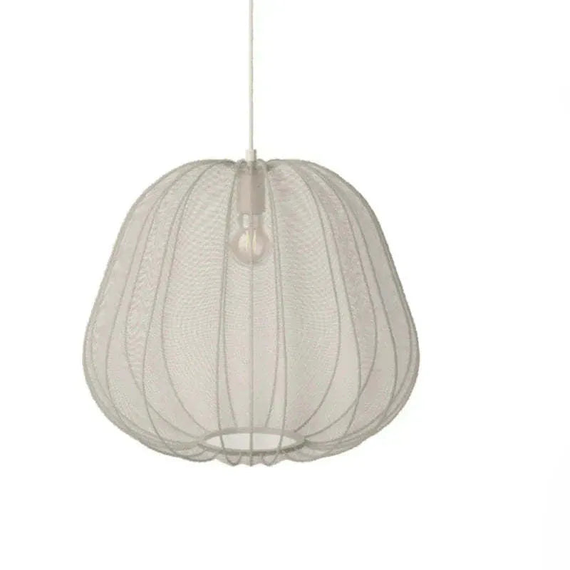 Japanese style pumpkin ceiling lamp with branch design in white finish showing LED illumination