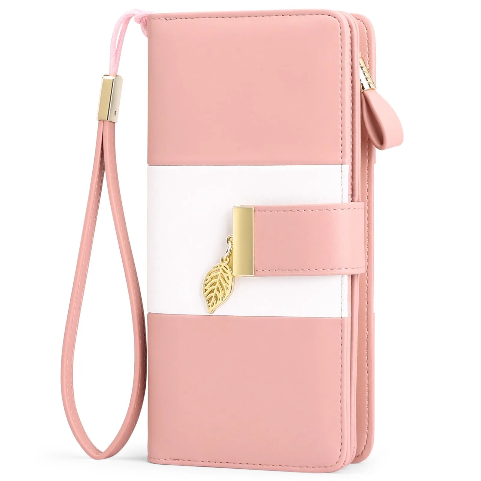 Anti-theft clutch handbag with lock closure in PU leather showing interior organisation and colour options