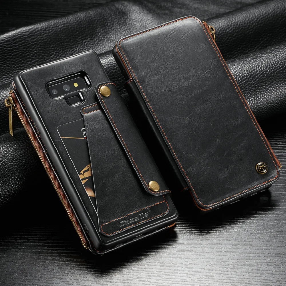 Leather flip phone case for Samsung Galaxy Note 9 in black, brown and red colours