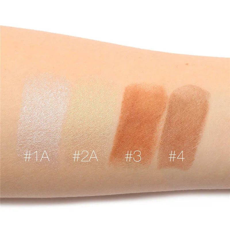 Face contour highlighter compact with four colour shade options labelled A, B, C, and D