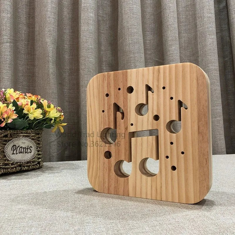 Wooden LED atmosphere light with warm white glow and USB power cable
