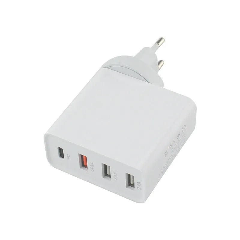 48W PD four-port USB-C fast charger in black with international plug options