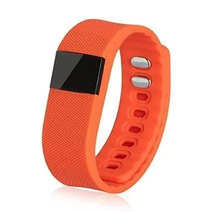 Ordinary bracelet pedometer with plastic ABS band in one of five colour options on a wrist.