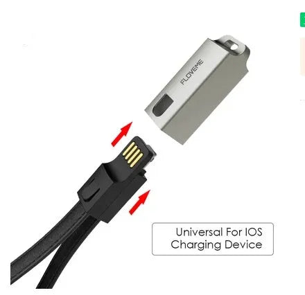 20cm leather iPhone charging cable with zinc alloy connectors in black, brown, or red