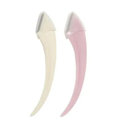 Curved moon eyebrow trimming knife with comb in white and pink colour options