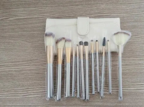 Persian make-up brush set with rice white bristles and champagne handles in 12, 18 or 24 piece options.