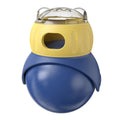 Morandi yellow and blue owl-shaped cat food puzzle feeder for self-service feeding