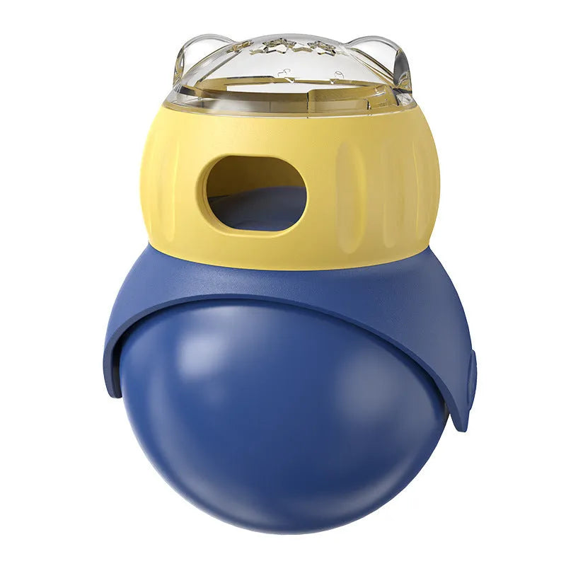 Morandi yellow and blue owl-shaped cat food puzzle feeder for self-service feeding
