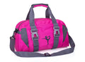 Black nylon yoga gym bag showing medium and large size options next to a yoga mat.