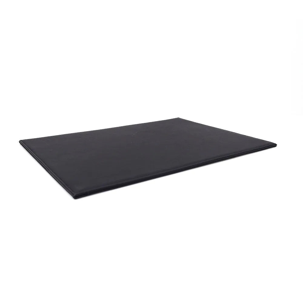 Heat-insulating laptop pad in black, gold, blue, and green colours on a desk