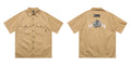 Men's plus size loose fit cotton blend work shirt with half sleeves and embroidered design