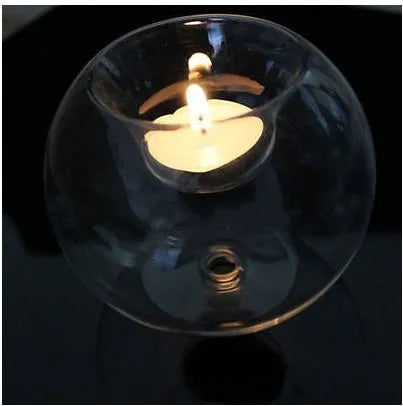 Round hollow glass candle centrepiece for tea lights in Europe style with handmade hot glass construction