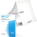 Pack of white A4 thermal paper for portable printers, showing quick-drying thermosensitive sheets
