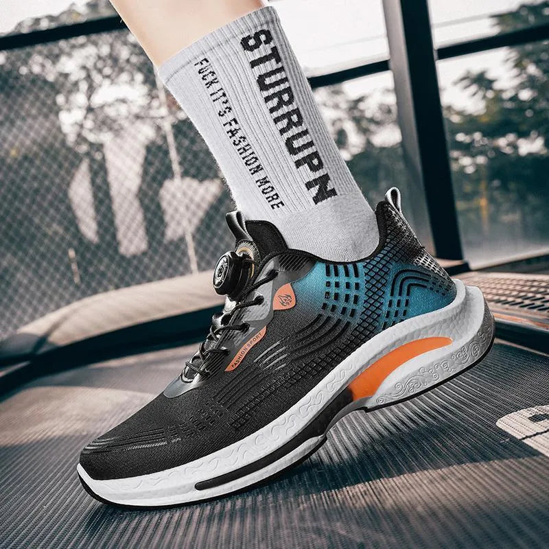Men's low-top mesh sneakers with rotating buckle closure in black and blue colourway