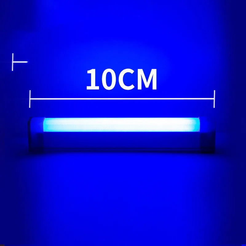 Blue and purple rechargeable LED tube light with dimmer switch for bedroom or photography.