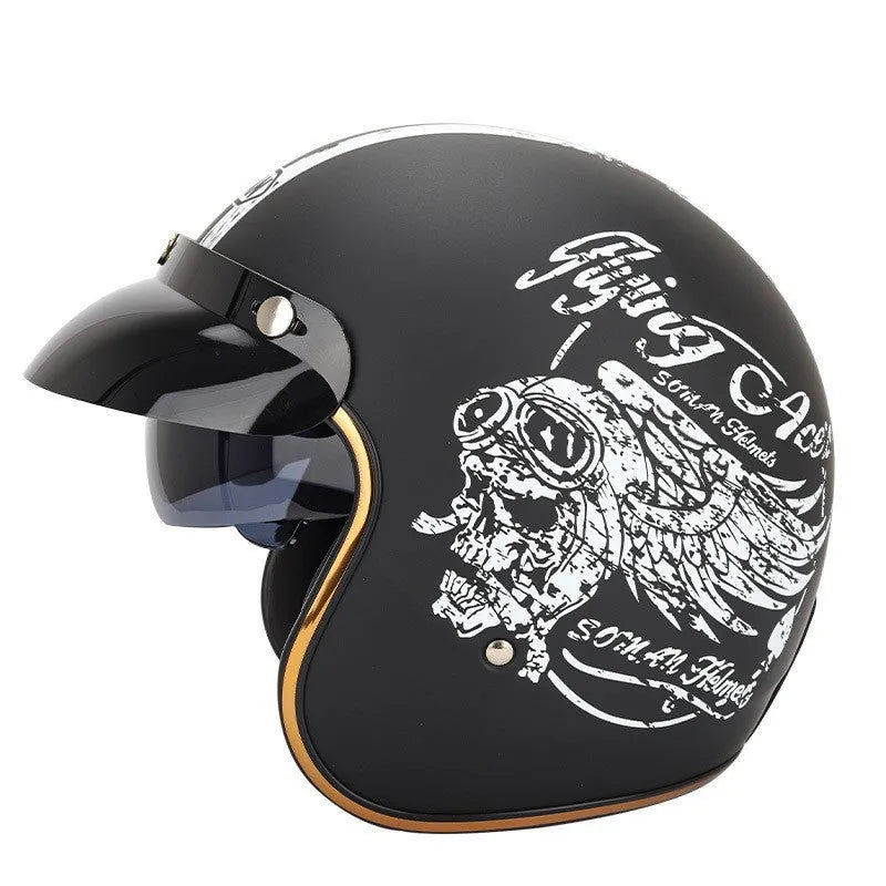 Retro-style half helmet for motorcycles on a plain background, shown in a bright yellow KT67 colour variant.