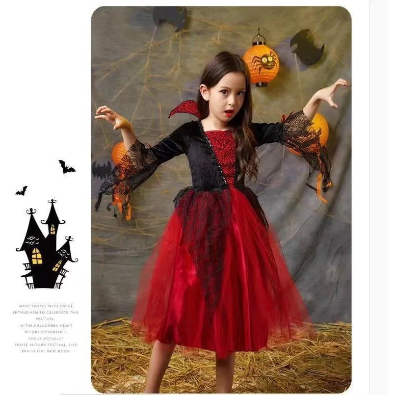 Children's witch costume set with cape and dress in polyester fibre blend, multiple sizes 90-170cm