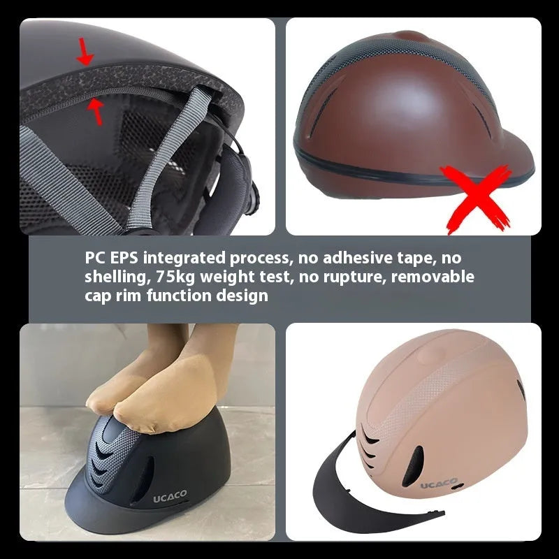 Riding helmet in carbon flower black with PC moulded shell on white background
